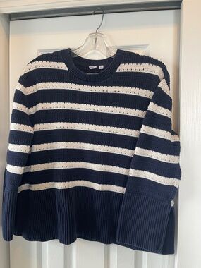 GAP Navy and White Striped Crewneck Sweater